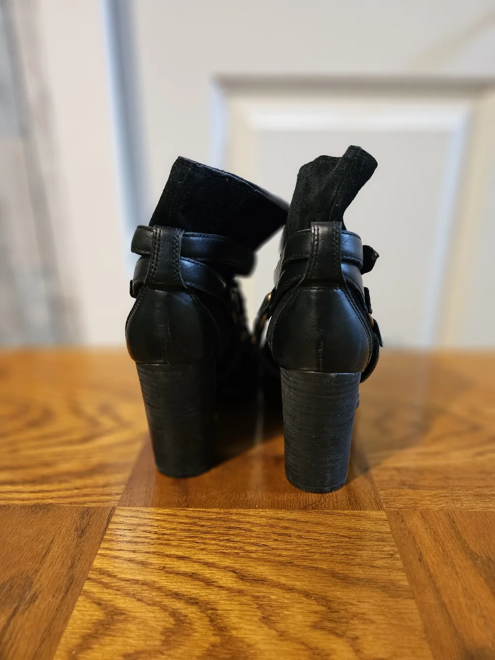 UGG Black Suede Ankle Booties with Harness Strap Sz 8